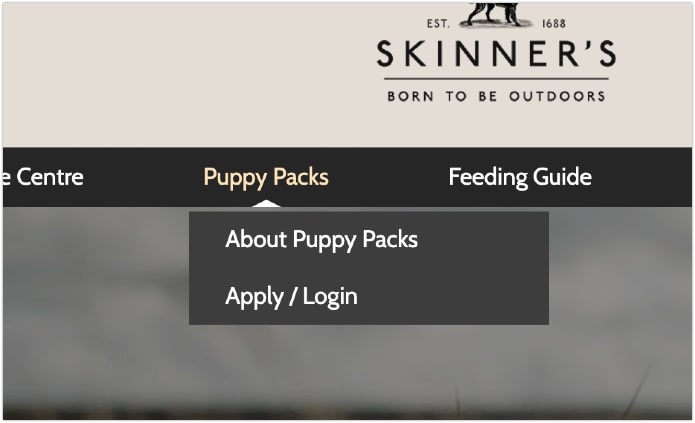 Image depicting the puppy packs application link in the header